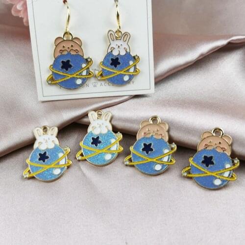 10pcs Cute Anamals Enamel Charms Bear Rabbit Bunny Metal Earrings Pendants DIY Earrings Bracelet Floating Jewelry Accessories