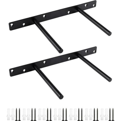 2 Pcs 12 Inch Black Floating Shelf Bracket Blind Shelf Supports Brackets for Floating Wood Shelves