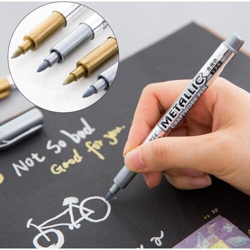 2Pcs/lot Diy Metallic Waterproof Permanent Paint Marker Pens Gold and Silver for Drawing Students Supplies Marker Craftwork Pen