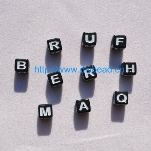 200 pieces/lot DIY children bracelet accessories,Acrylic Sugar Beads,7MM square black Color letter Beads