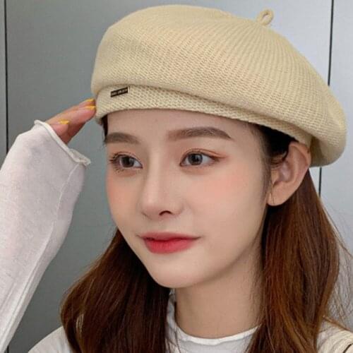 2021Brand Women Autumn Winter Beret Womens Solid Color Knitted Cotton Hats Adjustable Tape Design Berets