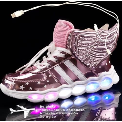 2021 New Angel Wings Casual Shoes with USB Led Baby Girls Boys Light Up Luminous Sneakers Glowing illuminated Lighted lighting