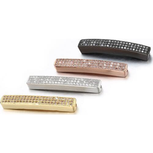 3 Line CZ Bar Stick Charm Beads 4 Color Micro Pave CZ Cubic Zirconia Long Strip Bead for Jewelry Bracelet DIY Hand Making