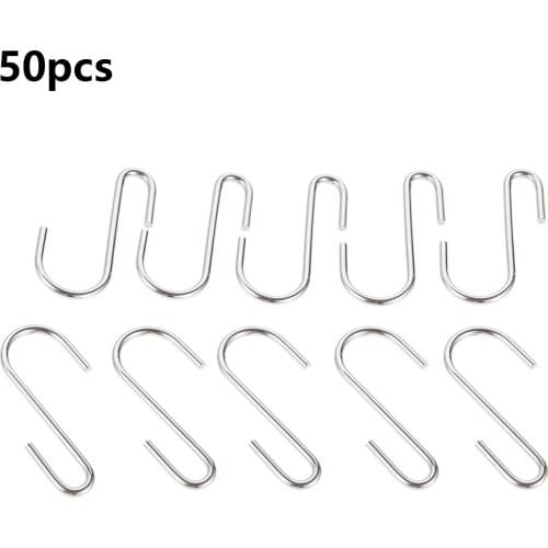 50 PCS 63*3.5mm Heavy Duty Kitchen Bathroom Bedroom S Type Hooks S Shaped Hanger For Hanging Pans Pots Bag Towels Storage Holder