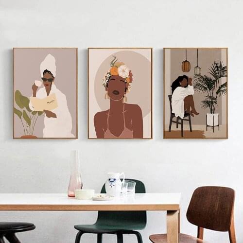 Home Bathing Girl Flower Monstera Abstract Art Canvas Painting Nordic Posters And Prints Wall Pictures For Living Room Decor