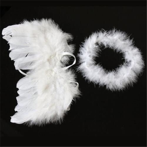 White Fashion Newborn Baby Full Moon Angel Feather Wings Photo Props Cupid Set Party Supplies