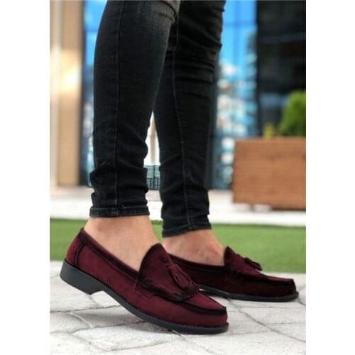 BA0062 Tassels Corcik Suede Maroon Classic Men 'S Women 'S Unisex Shoe