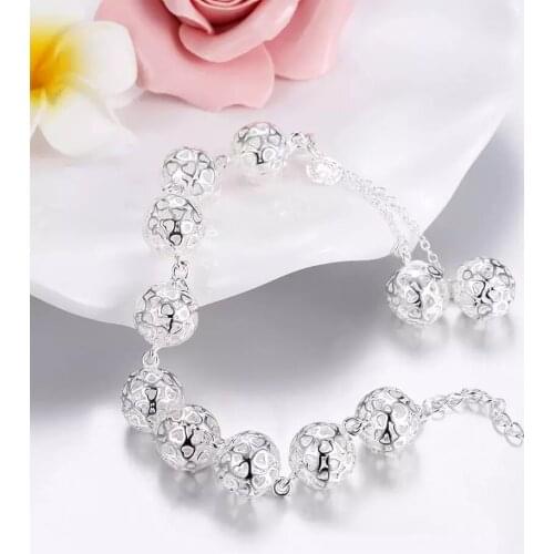 Hollow Heart Ball 925 Sterling Silver Bracelet for Woman Fashion Brands Wedding Party Jewelry Christmas Gifts