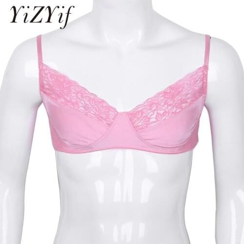 Mens Sissy Bras Lingerie Nightwear Exotic Tanks Bralette Smooth Fabric Lace Wire-free Bra Top with Adjustable Shoulder Straps