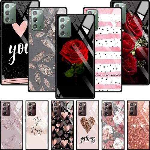 Tempered Glass Case For Samsung Galaxy note 10 plus 20 ultra 10 lite 9 8 Smartphone Fitted Fundas Pink Rose Bling