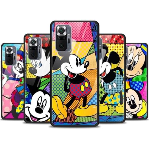 Color Disney Mickey for Xiaomi Redmi Note 10 Pro Max 10S 9T 9S 9 8T 8 7 Pro 5G Luxury Tempered Glass Phone Case Cover