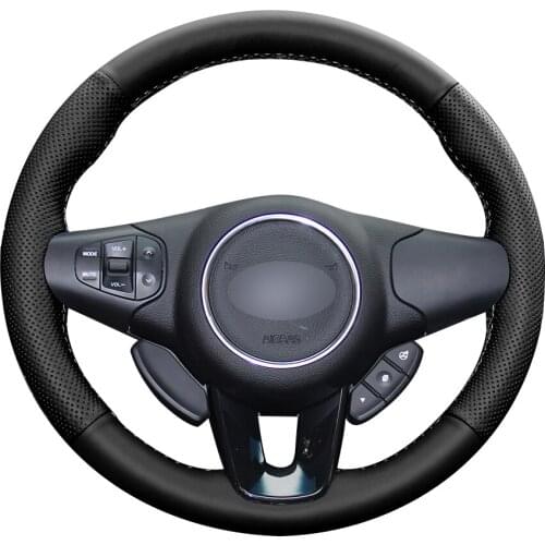 Black Natural Leather Car Steering Wheel Cover for Kia Carens 2012 2013
