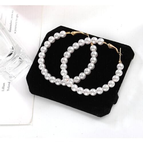 CRLEY Elegant White Pearl Women Jewelry Hoop Earrings For Women Big Round Circle Loop Earring Twisted Geometric Earings Jewelry