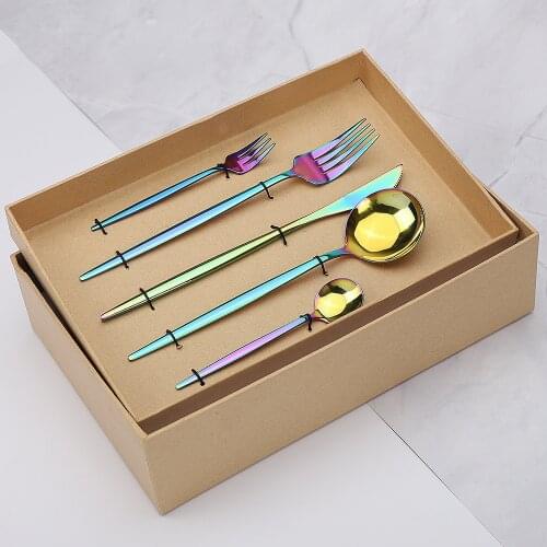Color Cutlery Set Stainless Steel Knives Forks Spoons Kit 20Pcs Kitchen Tableware Western Gold Cutlery Set with Gift Box