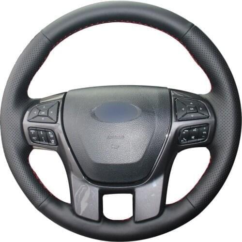 DIY Customize Braiding Black Synthetic Leather Car Steering Wheel Cover For Ford Ranger Everest 2016