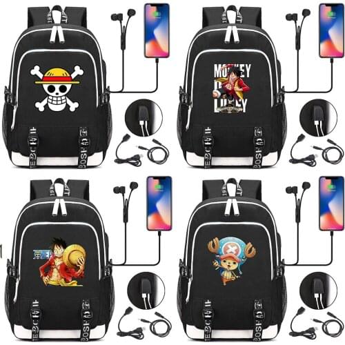 One Piece Luffe Printed USB Headphone Jack Boy Girl Kids School Bag Women Bagpack Teenagers Canvas Men Backpack Packsack Bookbag