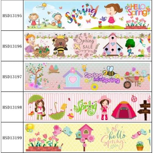 HuangTao 22MM 25MM 38MM 50MM 75mm Printed Pattern on Grosgrain Ribbon for diy ribbon