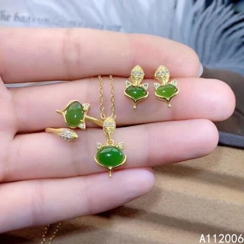 KJJEAXCMY fine jewelry 925 sterling silver natural jasper earrings ring pendant fox luxury ladies jade suit support test