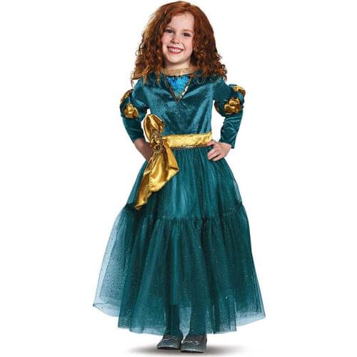 Brave Legend of Merida Girl Princess Cosplay New Year Christmas Dark Blue Dress Performance Holiday