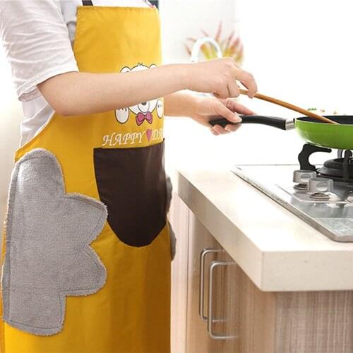 Bear Cartoon Home Cooking Kitchen Apron Side Wipes Waterproof Oxford Cloth Big Pocket Apron for Kitchen