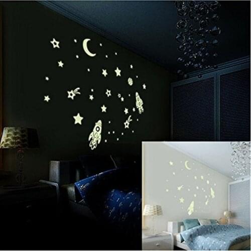 Fluorescent Wall Sticker Children Kid DIY Bedroom Decor Stars Space Planet Rocket Wall Sticker Luminous Home Decoration Stickers