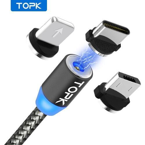 TOPK Magnetic Cable 1m USB Type C Magnet Charger Micro USB Cable for Samsung Xiaomi Mobile Phone
