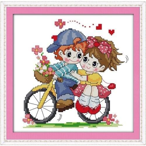 Traveling by bicycle Home Decor Cross Stitch Kits Printing pattern Chinese Embroidery Needlework DMC Counted Cross-stitch set