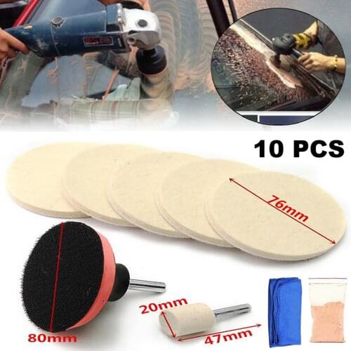 10Pcs Car Window Glass 75mm Diameter Wool Polishing Wheel Pad Plate Kit Windshield Scratch Removal Grinding Tools Accessories