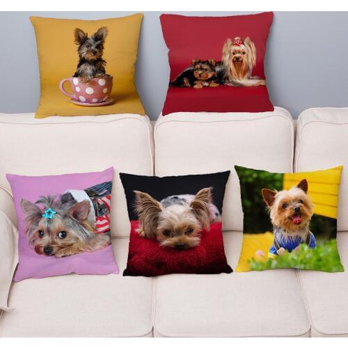 Mini Yorkshire Terrier Dog Pillow Cover 45*45 Cushion Cover Super Soft Short Plush Throw Pillows Case Home Decor Cushion Covers