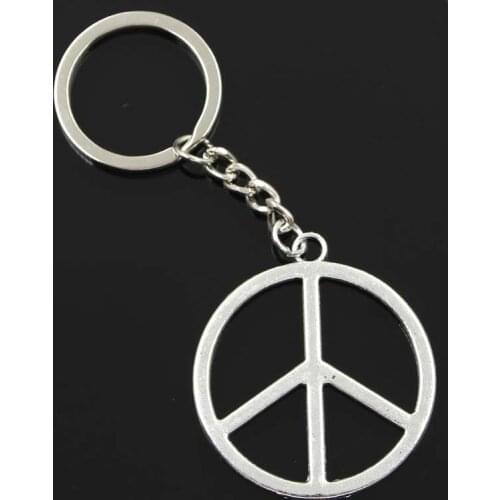 New Fashion Men 30mm Keychain DIY Metal Holder Chain Vintage Peace Symbol 47x42mm Silver Color Pendant Gift