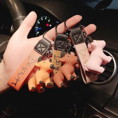New Resin Calf Doll Keychain Creative Cute Zodiac Cow Pendant Key Chains for Women Men Bag Key Ring Jewelry
