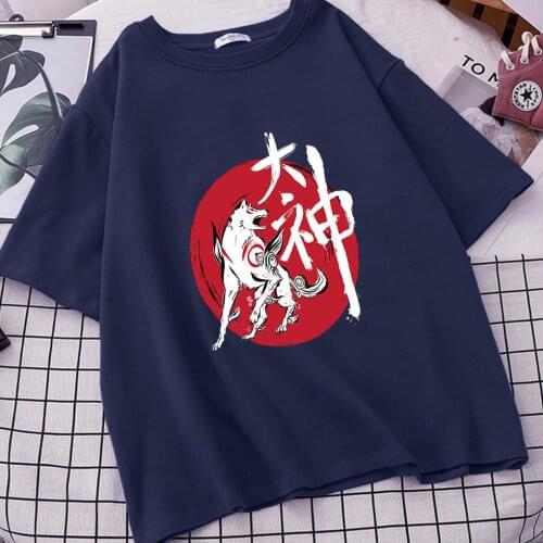 Okami T Shirt Wolf T-Shirt Graphic Tee Shirt Awesome Cotton Short Sleeve Tee Classic Tshirt Guys Punk Designer Streetwear Mujer