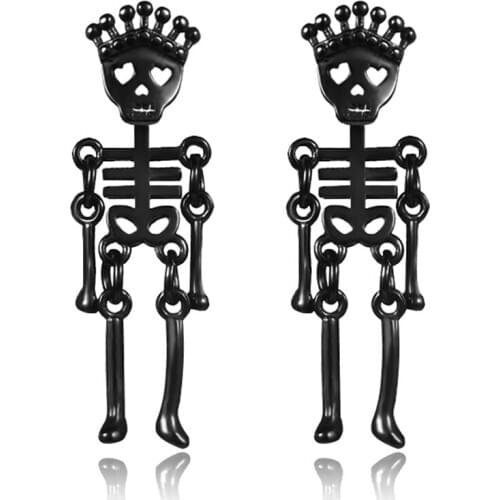 Punk Skeleton Stainless Steel Stud Earrings For Men Black/Steel/Gold Unisex Party Earrings Jewelry Wholesale
