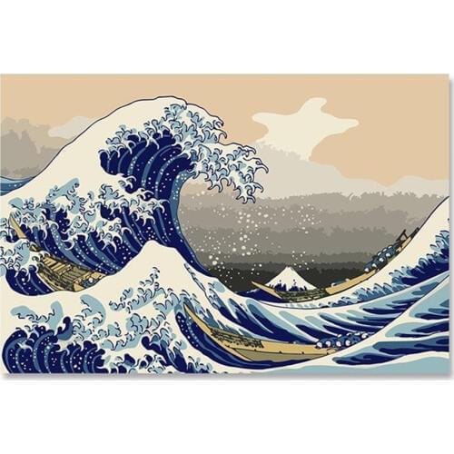 Float world draw Ukiyoe Mount Fuji, Japan Big fish house DIY Digital Painting By Numbers Modern Wall Art Canvas Unique