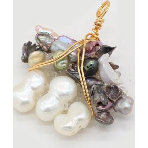 Freshwater Pearl Pendant Copper Wire Winding Pearl Charms for DIY Jewelry Making Earrings Necklace Bracelet 30x40mm