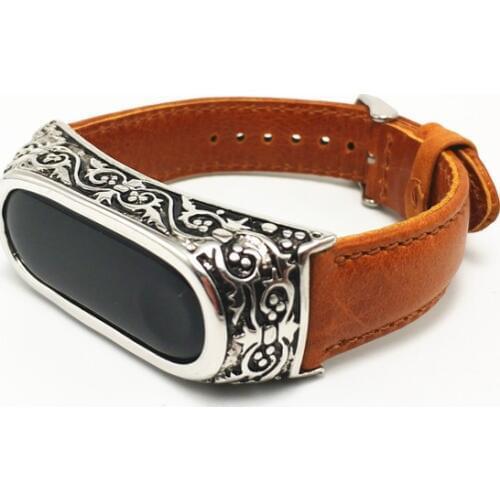 For Xiaomi Band 3 Straps Newest Retro Genuine Leather Watch Band Strap Band Replacement Wristband With Metal Case For Miband 3