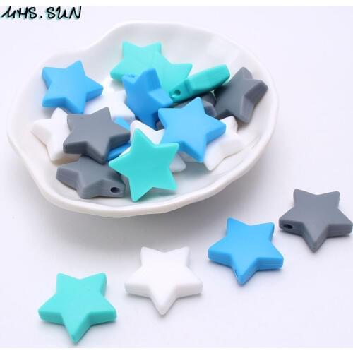 MHS.SUN Baby Silicone Loose Beads Fivestar Chunky Chewable Teething Silicone Beads For Infants DIY Necklace Chain Making