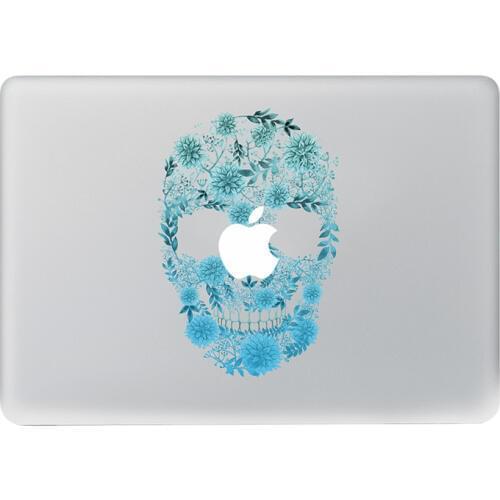 Blue watercolor flower skull Vinyl Decal Notebook sticker on Laptop Sticker For DIY Macbook Pro Air 11 13 15 inch Laptop Skin