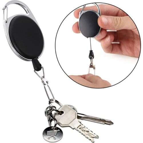 Retractable Reel Ajustable Wire Rope Keychain With Carabiner Anti-theft Antilost E56D