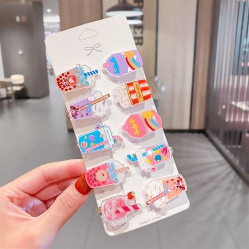 10Pcs/set New Girls Cute Hair Clips Cartoon Animals Drink Hairpins Kids Lovely Hair Decorate Barrettes Fashion Hair Accessories