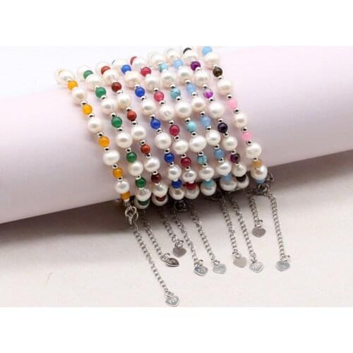 Natural stone pearl mixed Bracelet freshwater pearls and stones Bangle for Women crystal Quartzs Beads Bangle