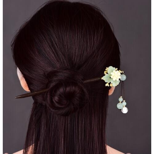 Chinoiserie Classical Synthetic Flower Hairpin Woman Bijoux Ethnic Hanfu Cheongsam Performance Coloured Glaze Jewelry