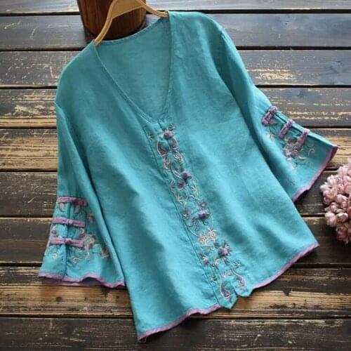 Summer Chinese Style Clothing Women Clothes 2021 Cheongsam Top Chinese Traditional Shirt Blouse Cotton Linen Hanfu Ladies