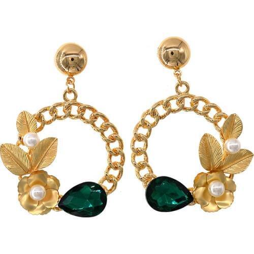 New Arrival Summer Elegant Big Circle Flower Drop Earrings For Women Fashion Crystal Rhinestone Gifts for Party