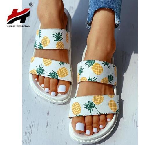NAN JIU MOUNTAIN 2020 Womens Shoes Summer Flat Slippers Open Toe Pineapple Sandals Outdoor Beach Shoes Plus Size 40