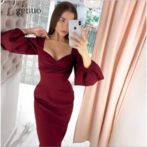 Off Shoulder Sexy Women Bodycon Dress Puff Long Sleeve Evening Party Long Dress Chic Winter Slim Ladies Midi Pencil Dresses