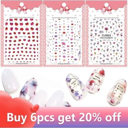 1 Sheet Flower Nail Sticker Japanese Design Adhesive 3D Nails Decals Charm Slide DIY Nail Art Decorations Manicure Tools