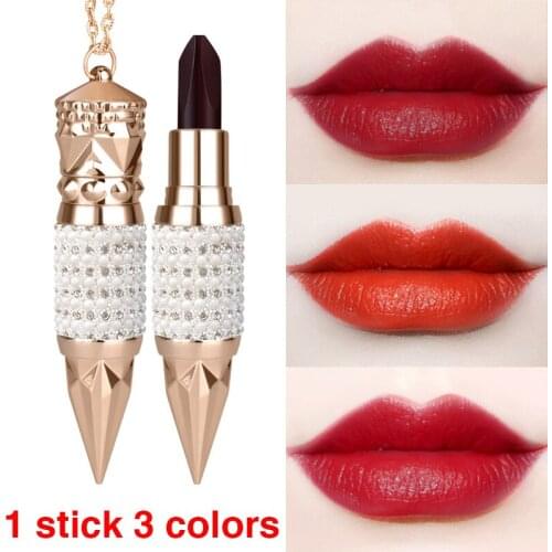 1 stick 3 colors Colors Lips Makeup Lipstick Lip Gloss Long Lasting Moisture Cosmetic Lipstick Red Lip Matte Waterproof 3.8g