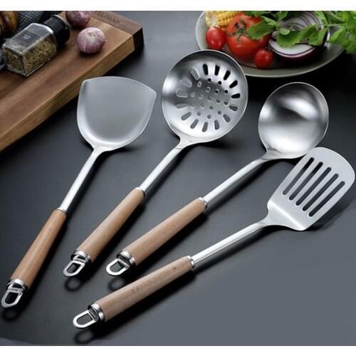 1Pcs 304 Stainless Steel Kitchenware Cooking Tools-Pot Spatula, Colander, Filter Strainer Spoon, Frying Shovel, Soup Spoon