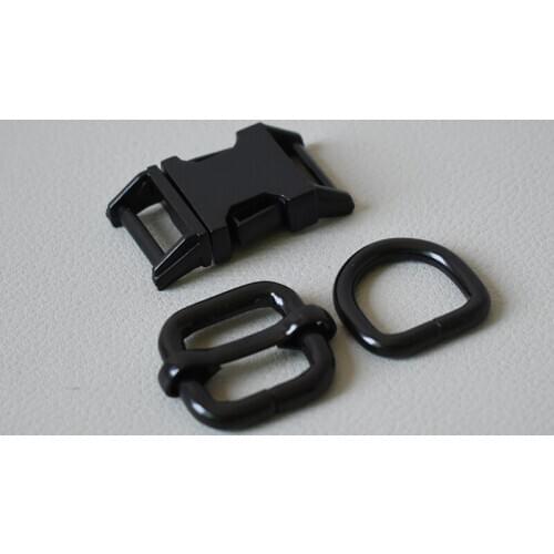 10 sets black metal slider renegade buckle D ring 15mm strap for pet dog collar harness sewing accessories